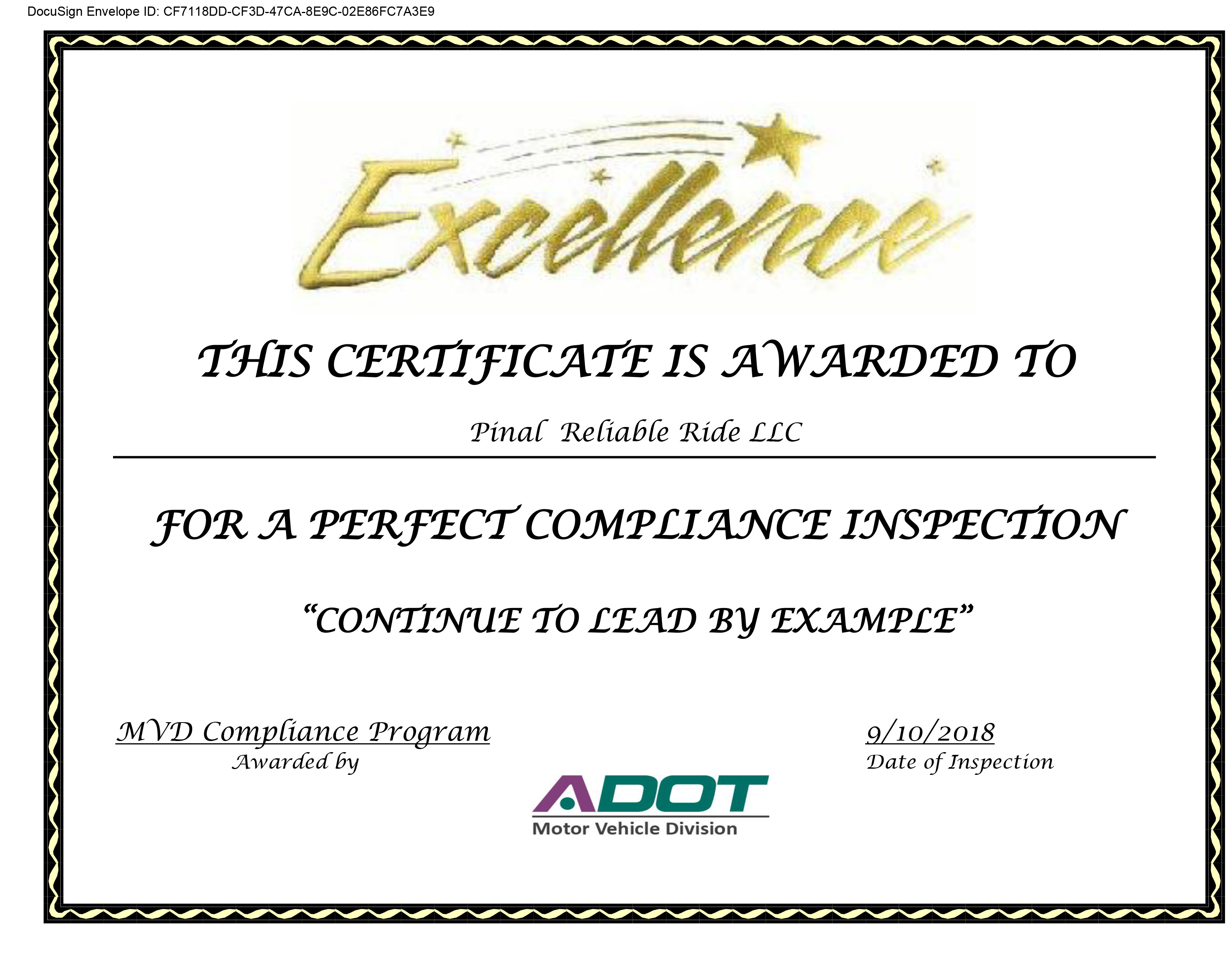 Certficate of Excellence